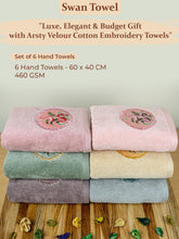 Prima Dream 100% Cotton Hand Towel Set of 6 (Applique Embroidery), 450 GSM